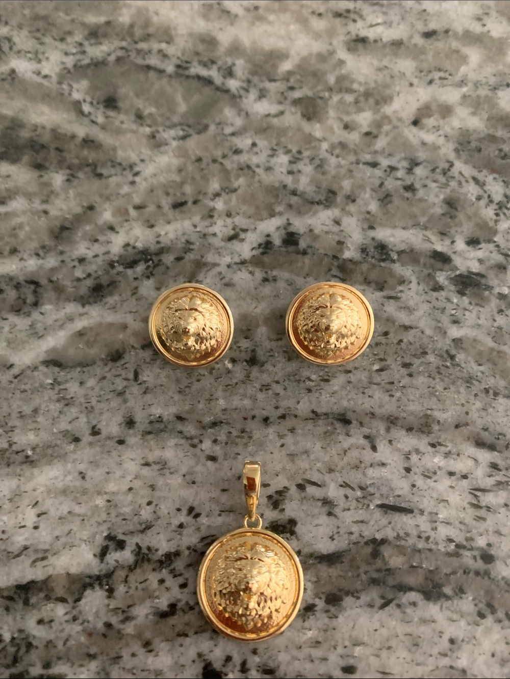 Brand new Gold-Tone Textured Dome Earrings with Matching Pendant